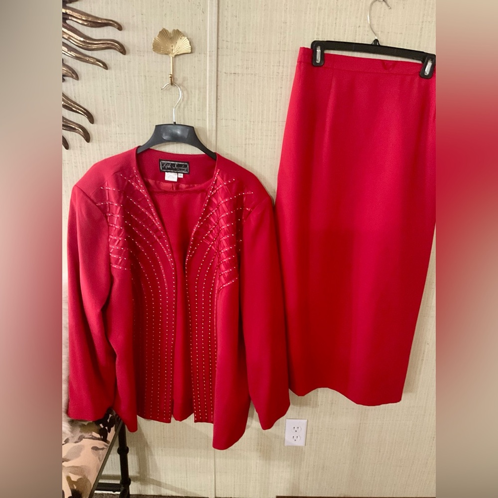 Fifth Sunday Size 26 Red Rhinestone Suit Business Trim Elegant Style C3